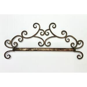 Wrought Iron Tapestry Flag Hanger Decorative Victorian Scroll Towel Bar Holder